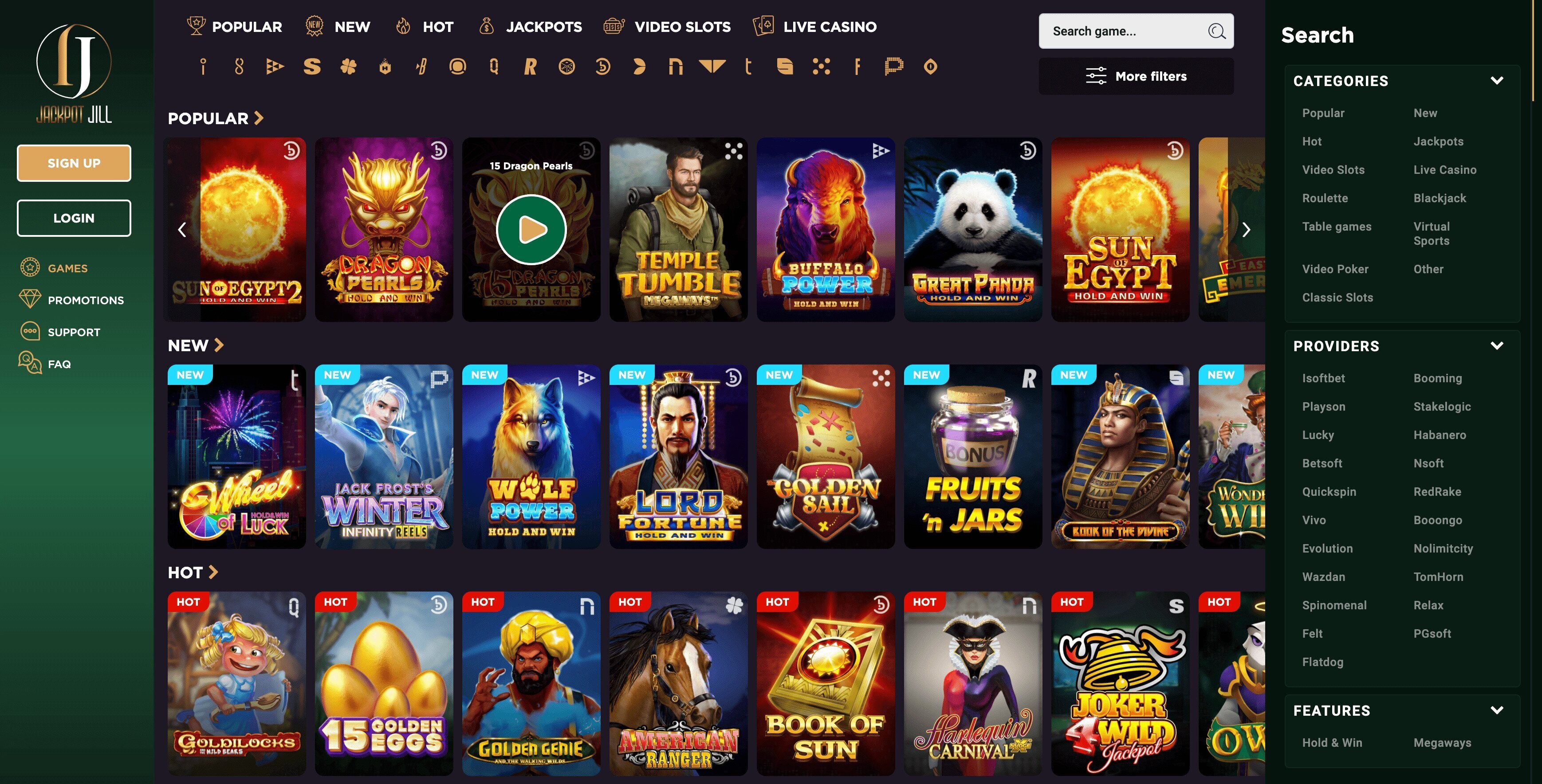 Jackpot Jill Casino Games Lobby