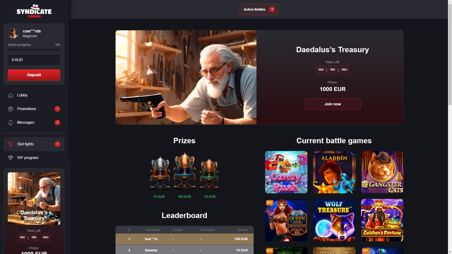 Join Syndicate casino slot tournaments