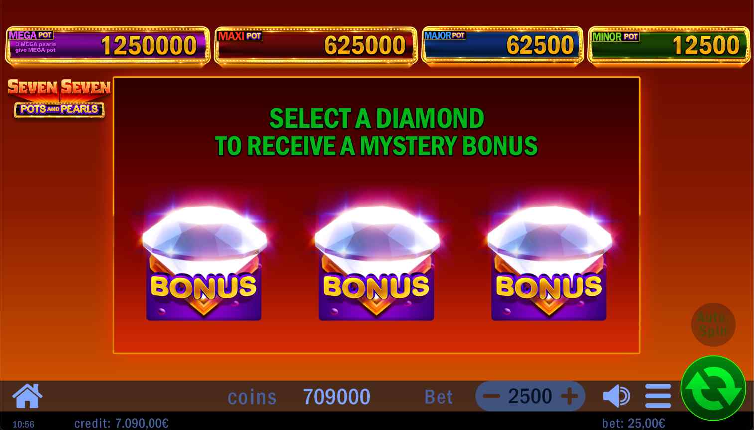Mystery bonus screen in seven seven pots and pearls