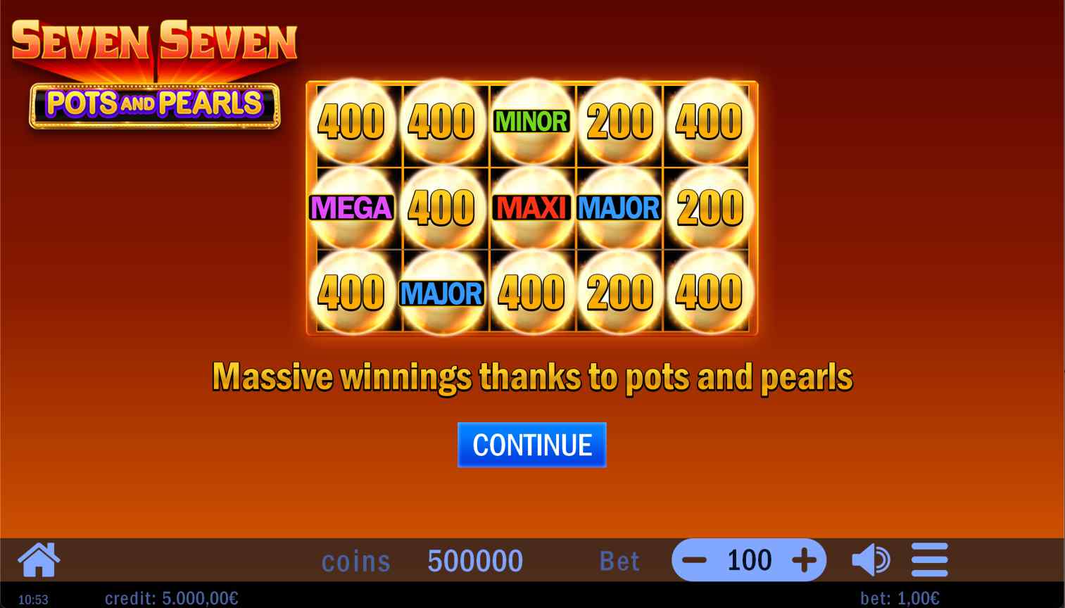 A display of the winning potential of seven seven pots and pearls