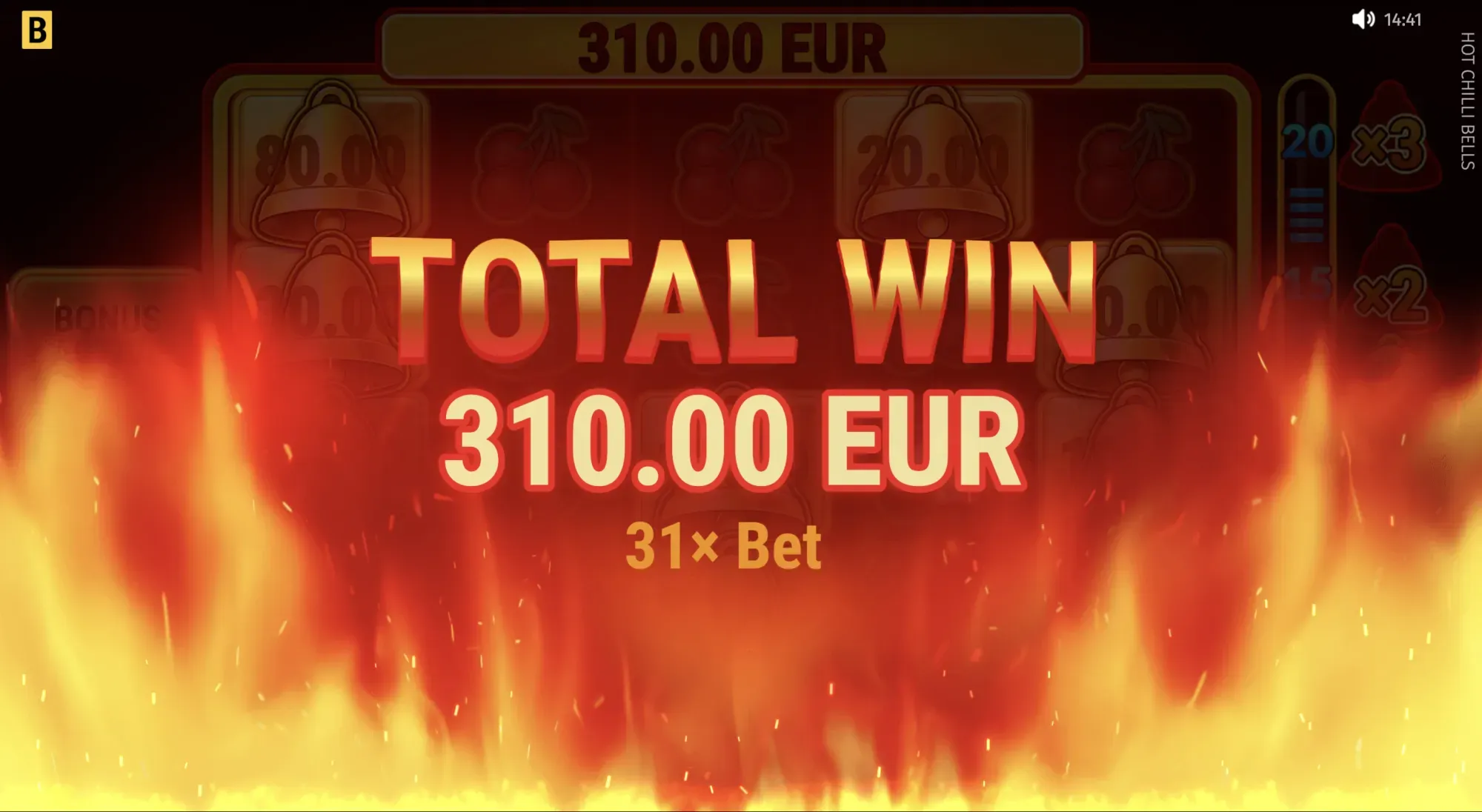 Hot Chilli Bells Big win display