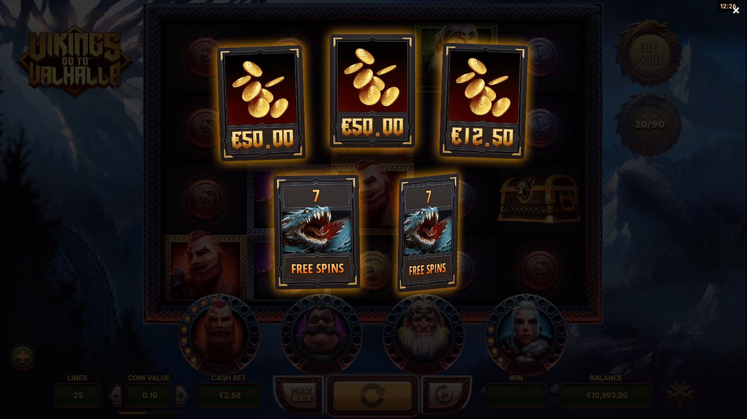 Bonus game feature screen