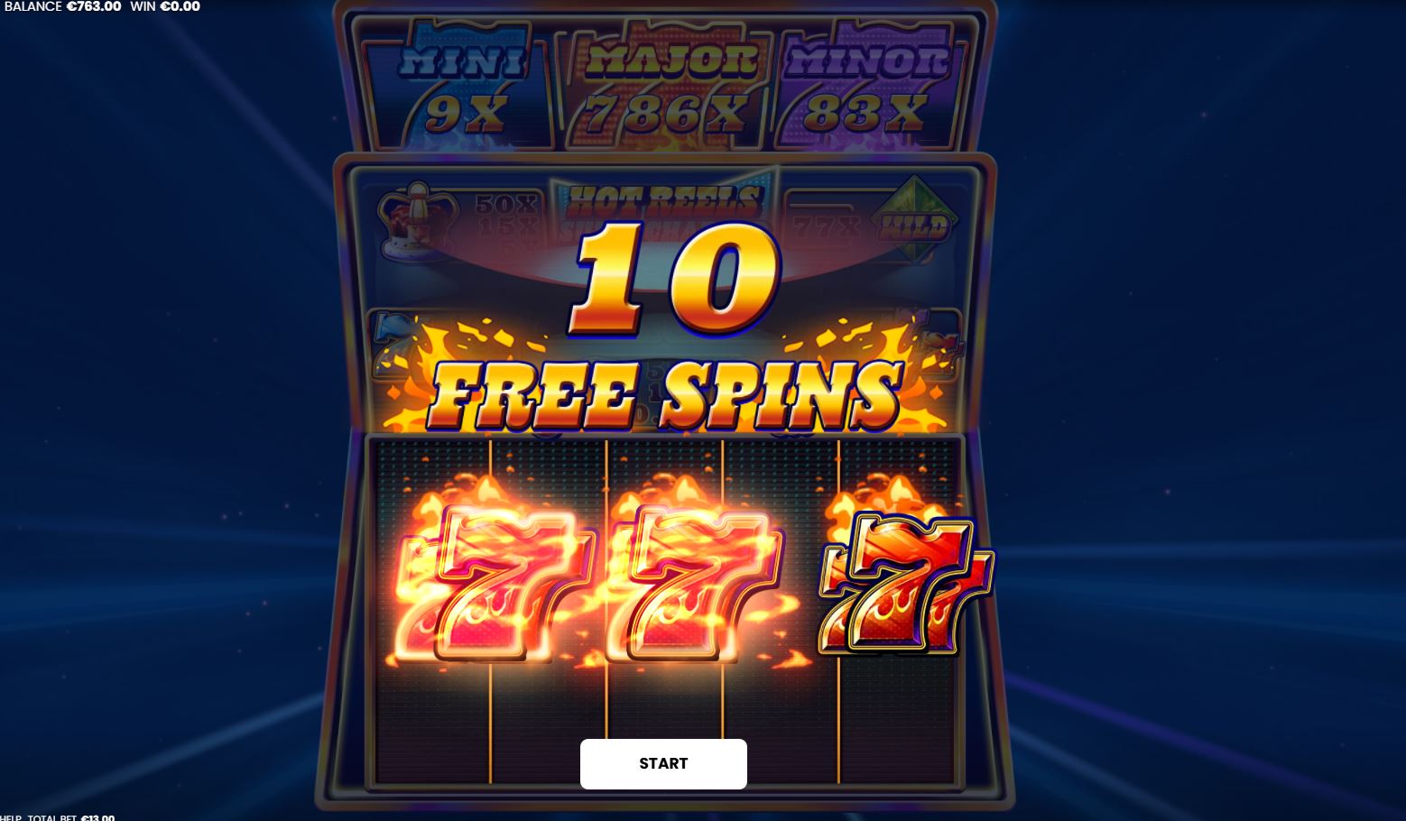 777 Hot Reels Free spins win screen