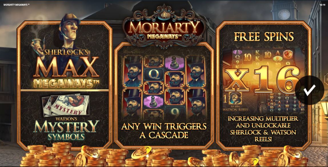 Moriarty Megaways Menus screen
