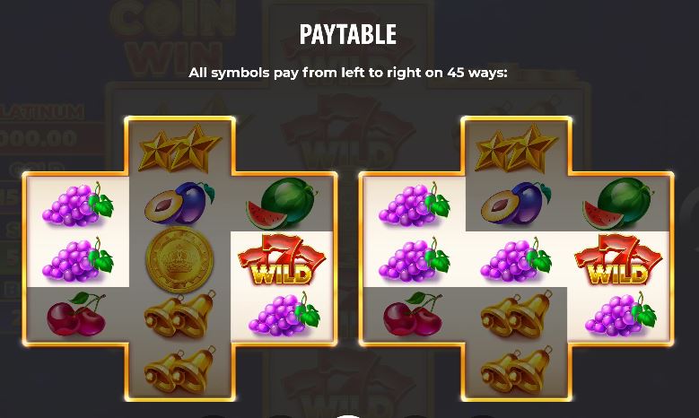 Coin win hold the spin paytable