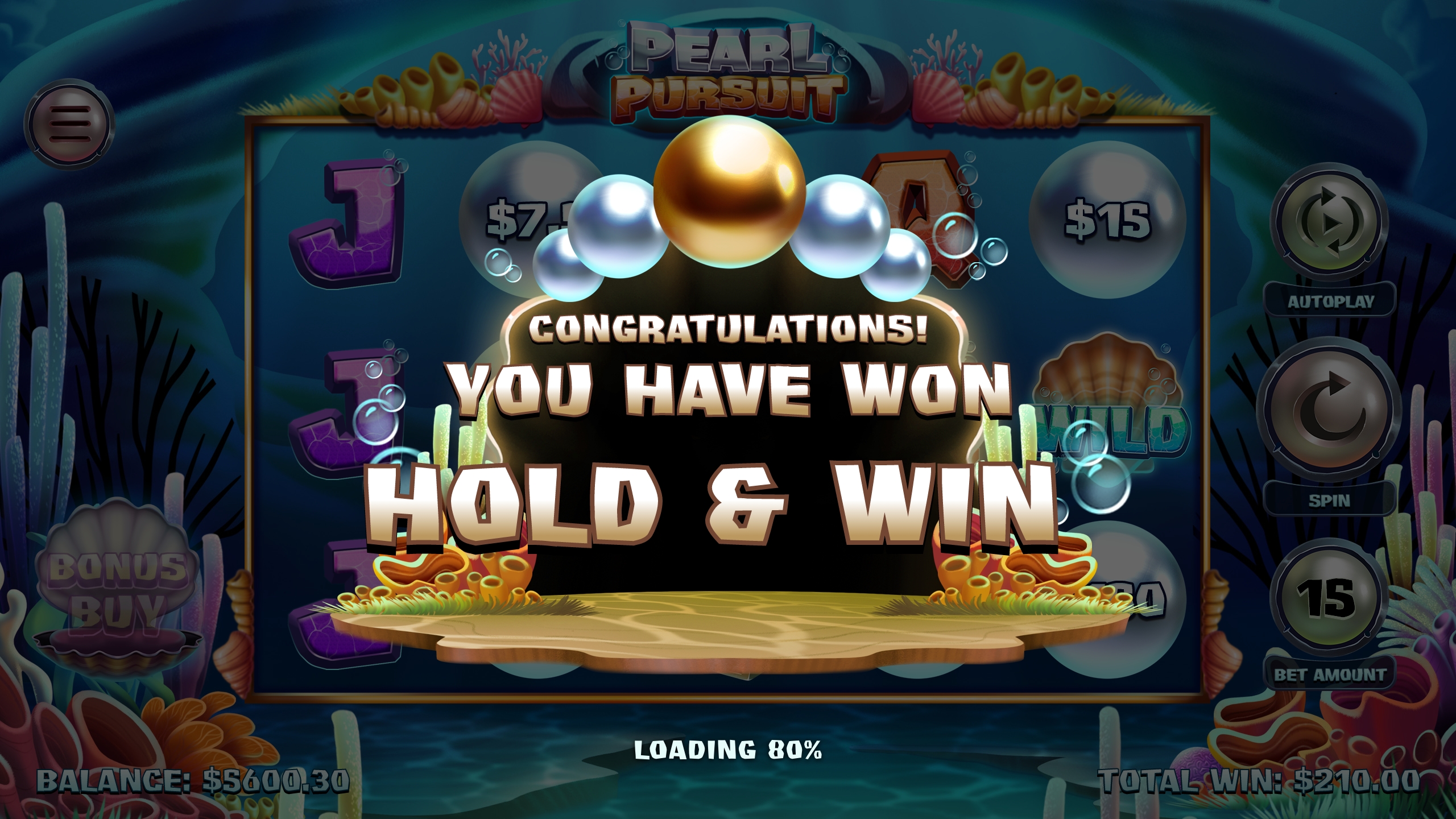 Pearl Pursuit Hold & Win Screen