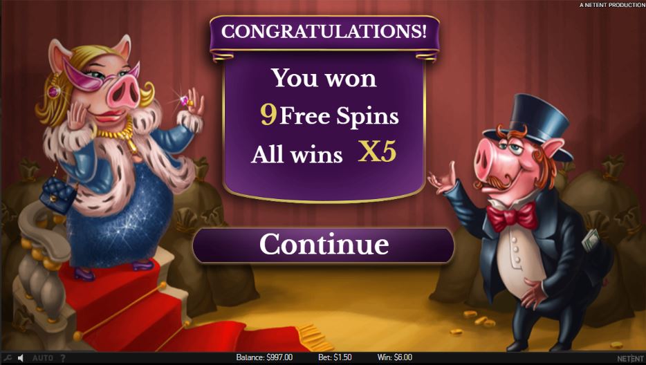 Piggy Riches Playscreen Free Spins win