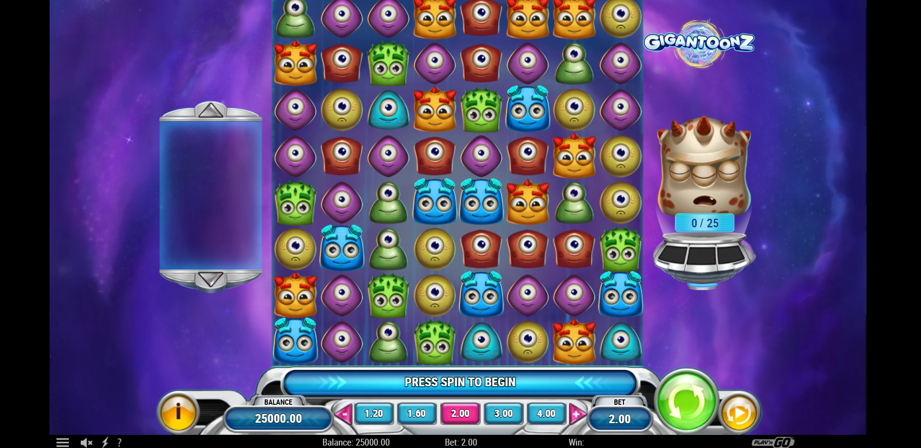 Gigantoonz online pokie by Play N' Go gameplay view