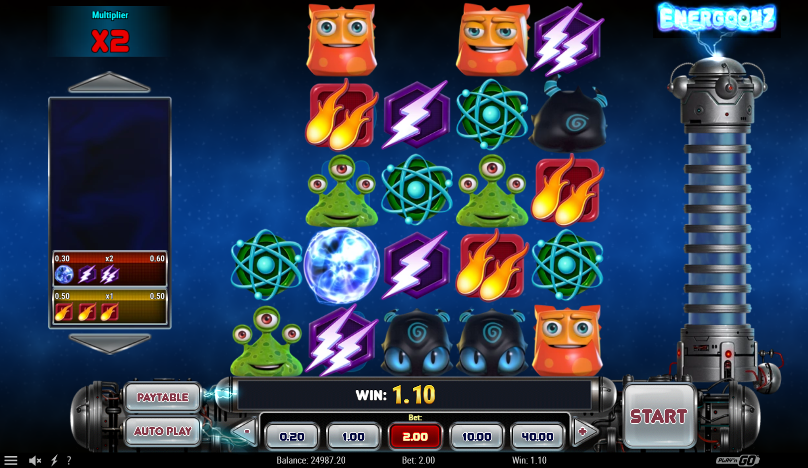 Reactoonz online pokie by Play N' Go gameplay view