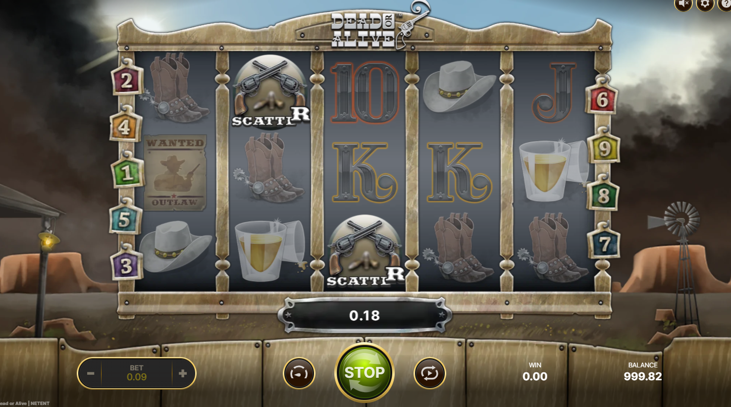 Dead or Alive online pokie by NetEnt info table